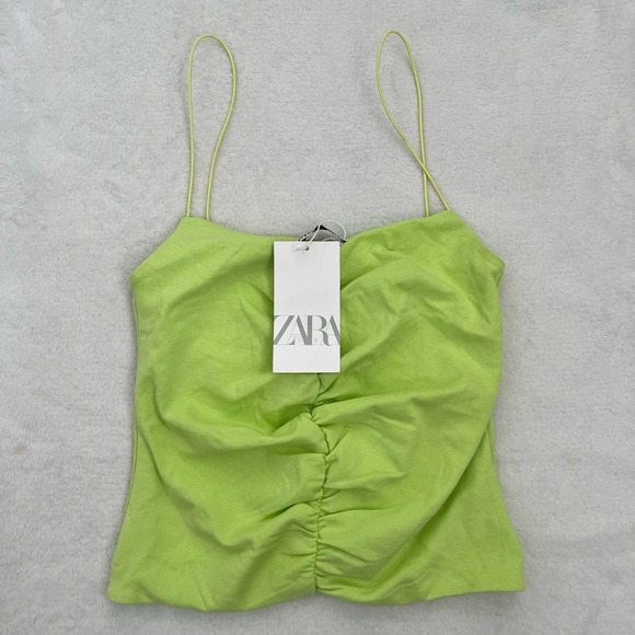 Zara Tops - NWT ZARA Shirred Tank Top Sleeveless Spaghetti Strap Green Women's Size L